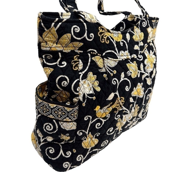 Vera Bradley Pleated Tote Large Yellow Bird Black/Yellow/White EUC - Picture 4 of 9
